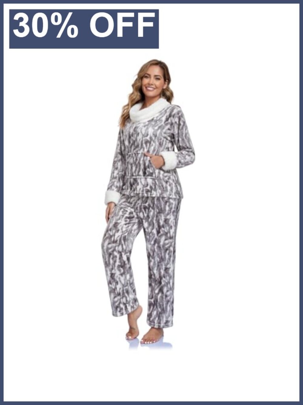 Women's Fleece Pajama Set High-Neck Leopard Print Loungewear Pockets